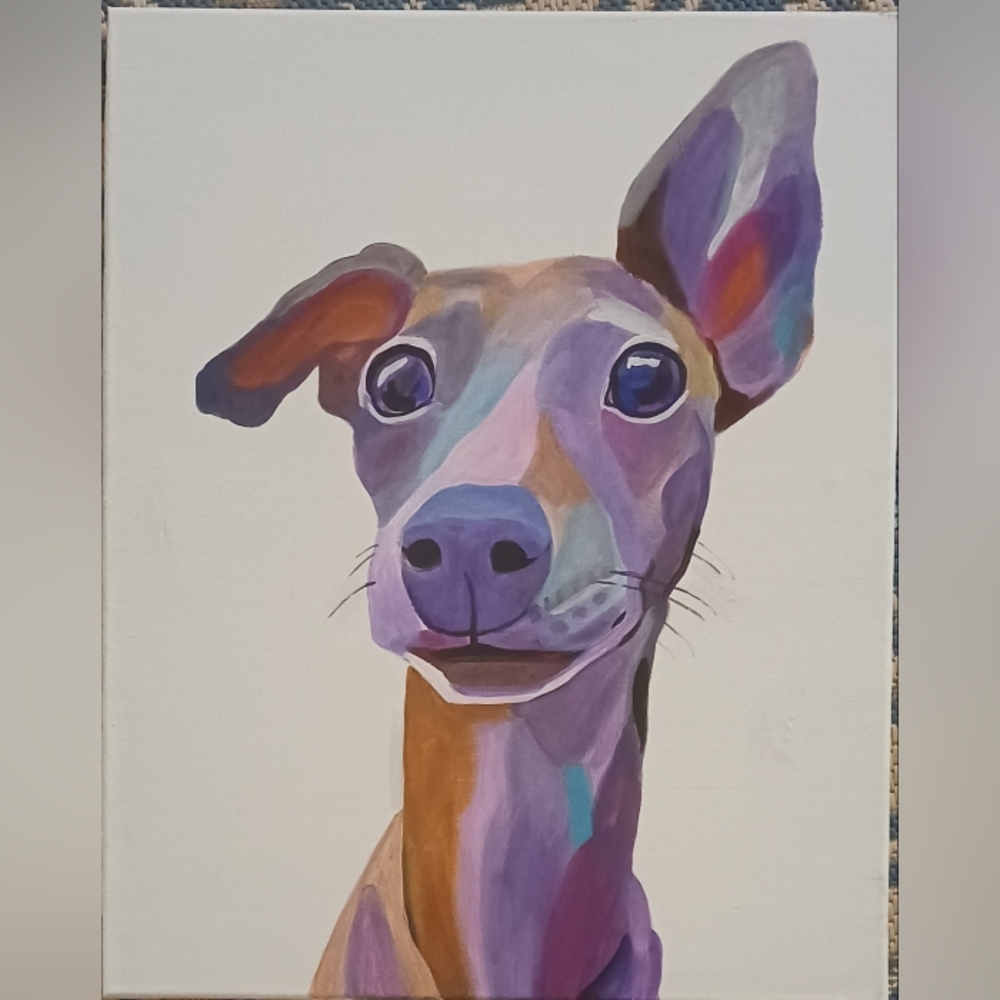 Original Acrylic Colorful Dog Portrait Canvas
